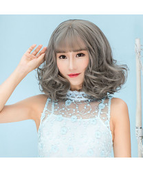 Gray Short Curly Synthetic Hair Lolita Wig with Air Bangs