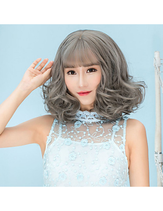 Gray Short Curly Synthetic Hair Lolita Wig with Air Bangs