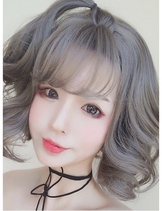 Grey Small Waves Short Curly Hair Harajuku Style Lolita Wig