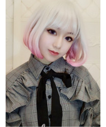 Short Curly Hair Silver Pink Gradient Lolita Wig