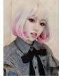 Short Curly Hair Silver Pink Gradient Lolita Wig