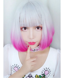 Silver Pink Gradient Haircut Short Curly Hair Lolita Wig