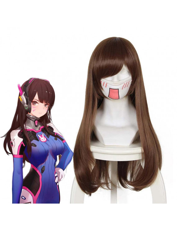 OW Overwatch DVA Song Hana Brown Long Cosplay Hair Wig