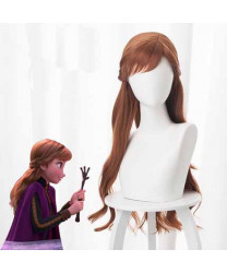 Frozen 2 Princess Anna Brown Long Curly Cosplay Wig