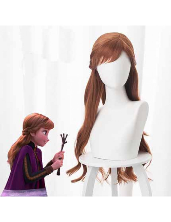 Frozen 2 Princess Anna Brown Long Curly Cosplay Wig