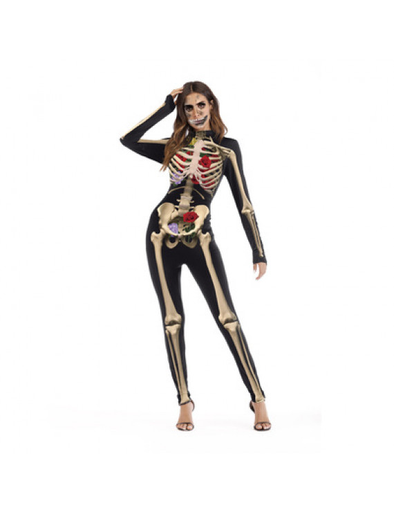 Halloween 3 D Printed Human Skeleton Party Jumpsuit Bodysuits