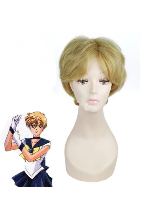 Sailor Moon Tenoh Haruka Short Golden Cosplay Hair Wig 25 cm