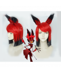 Hazbin Hotel Alastor Red Black Short Cosplay Wig with Ears