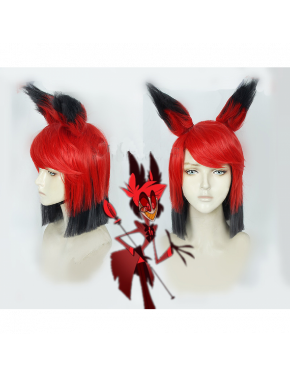 Hazbin Hotel Alastor Red Black Short Cosplay Wig with Ears