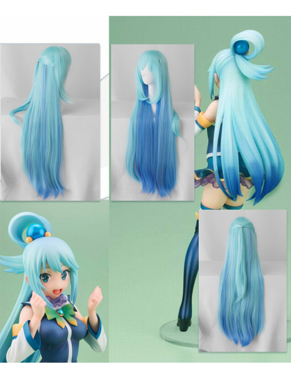 Konosuba Aqua Blue Long Straight Cosplay Synthetic Hair Wig