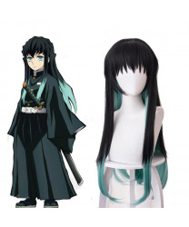 Demon Slayer Antarcticite Cosplay Wig Green Mixed Black Straight Anime Styled Wig