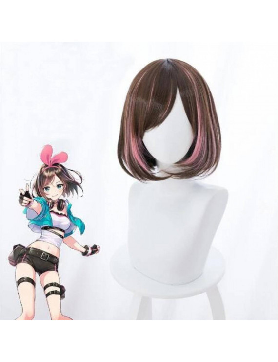 A I Channel Kizuna AI Short Brown Mixed Color Cosplay Wig
