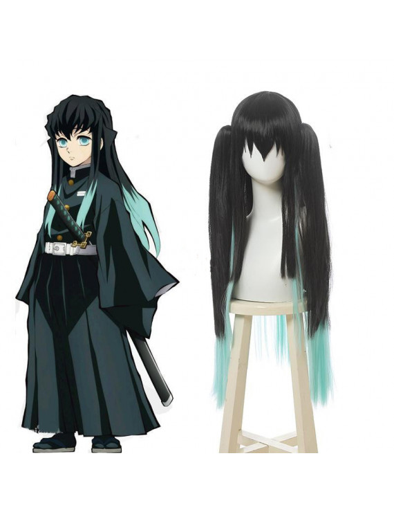 Demon Slayer Antarcticite Green Mixed Black Anime Cosplay Wig