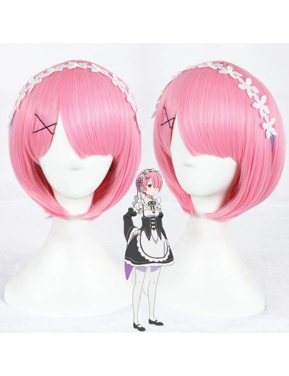 Zero kara Hajimeru Isekai Seikatsu Ram Pink Short Cosplay Wig
