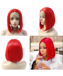 Dark Red Short Straight Bob Synthetic Hair Lace Front Wig