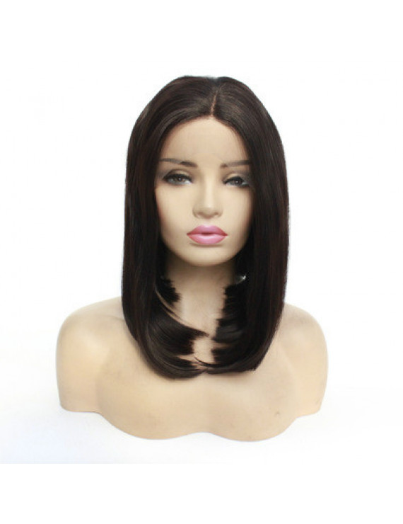 Dark Brown Short Straight Bob Synthetic Hair Lace Front Wig