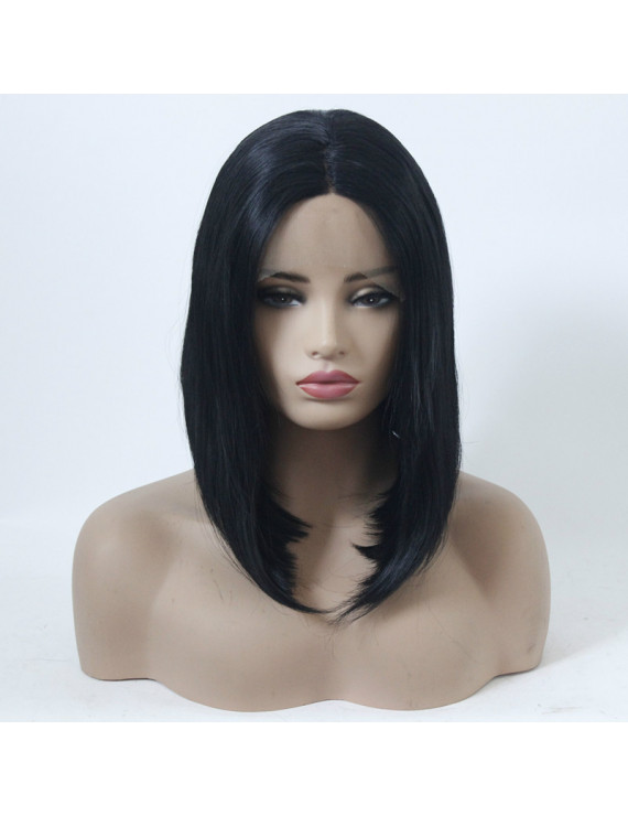 Black Short Straight Bob Synthetic Hair Lace Front Wig