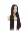 Red Wine Long Straight Synthetic Hair Lace Front Wig Middle Part Bangs