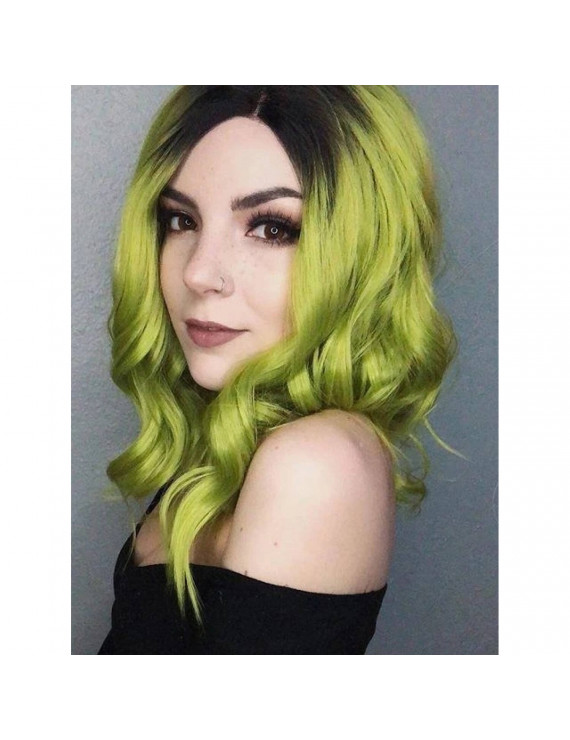 Short Bob Ash Green Synthetic Lace Front Ombre Wig 14 Inch