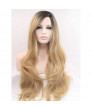 Long Wavy Ombre Blonde Synthetic Lace Front Wig with Dark roots 24 Inch