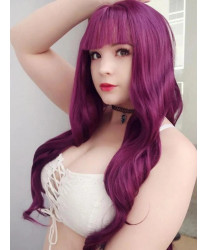 Long Purple Wavy Synthetic Lace Front Wigs with Bangs
