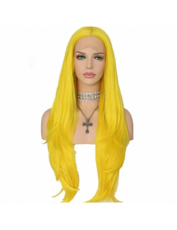 Best Long Yellow Wig Wavy Synthetic Lace Front  Wigs Cosplay Wig