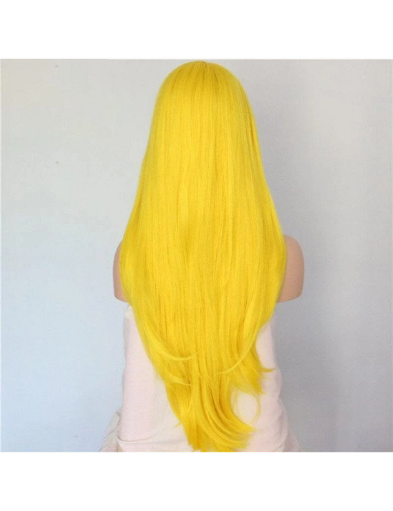 Best Long Yellow Wig Wavy Synthetic Lace Front Wigs Cosplay Wig 24 Inch