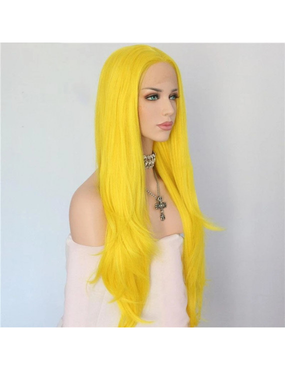 Best Long Yellow Wig Wavy Synthetic Lace Front Wigs Cosplay Wig 24 Inch