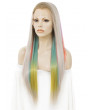 Long Colorful Synthetic Lace Front Wigs Rainbow Cosstume Wig 24 Inch