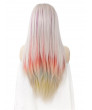 Long Colorful Synthetic Lace Front Wigs Rainbow Cosstume Wig 24 Inch