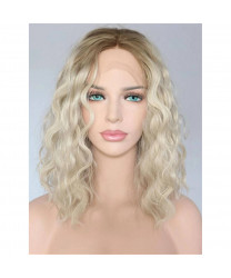 Shoulder Length Wavy Ombre Blonde Synthetic Lace Front Wig 14 Inch
