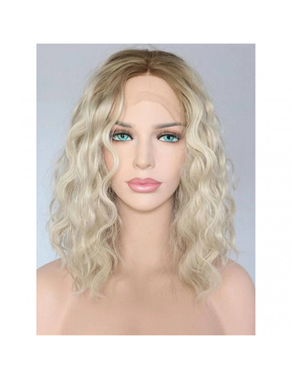 Shoulder Length Wavy Ombre Blonde Synthetic Lace Front Wig 14 Inch