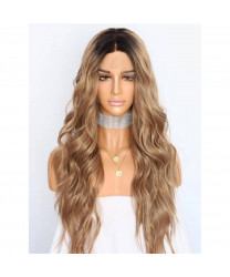 Long Wavy Ombre Brown Synthetic Lace Front Ombre Wig 24 Inch