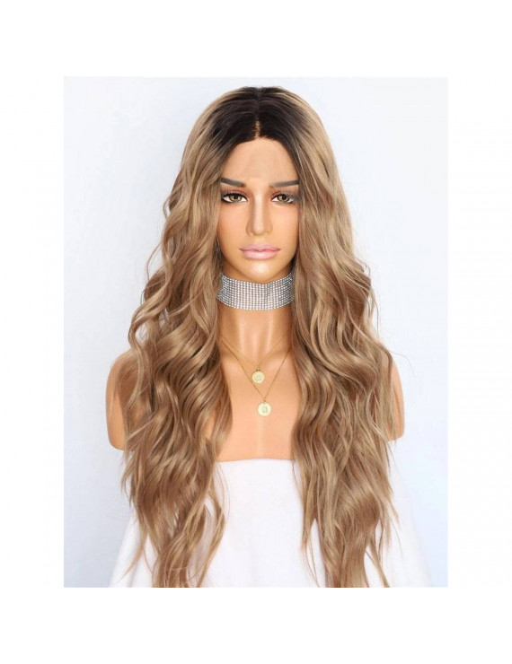 Long Wavy Ombre Brown Synthetic Lace Front Ombre Wig 24 Inch