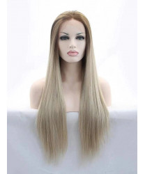 Long Straight Ombre Blonde Synthetic Lace Front Wigs 24 Inch Wig