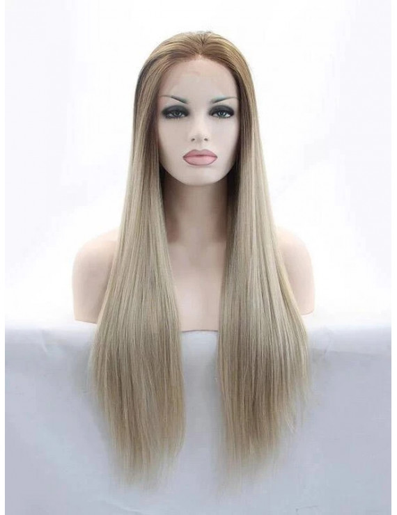 Long Straight Ombre Blonde Synthetic Lace Front Wigs 24 Inch Wig