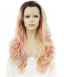 Long Wavy Colorful Synthetic Wigs rainbow Lace Front Wigs 24 Inch