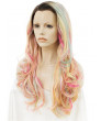 Long Wavy Colorful Synthetic Wigs rainbow Lace Front Wigs 24 Inch