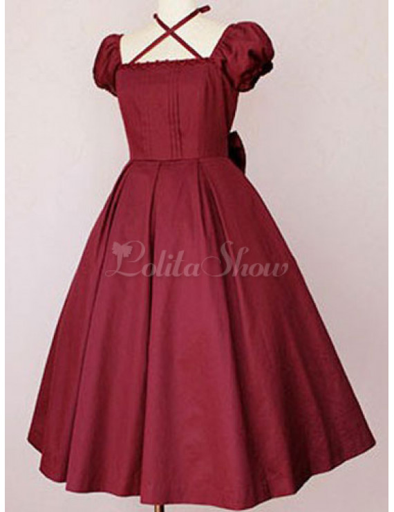 Red Lolita Dress OP Classic Short Sleeve Cotton Lolita One Piece Dress