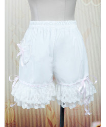 white cotton lace trimmed heart pocket bow ribbon Lolita shorts