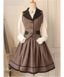 Retro style college wind wool vest vest skirt coffee lolita dress