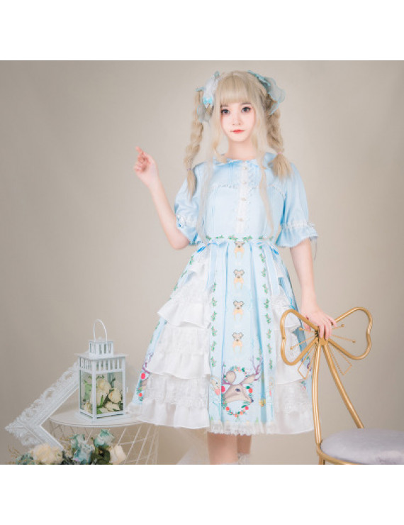 Original Elk OP Sweet Lolita dress Short sleeve printing skirt