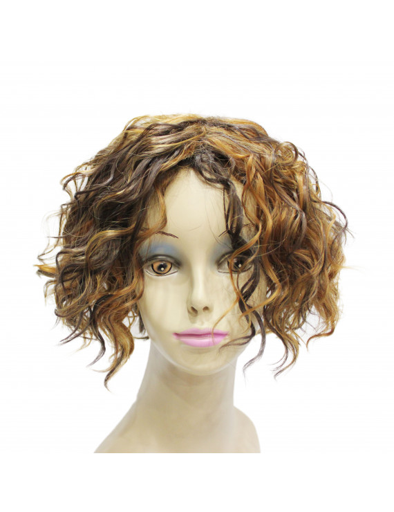 Mixed Color Short Layered Curly Synthetic Hair Capless Wig