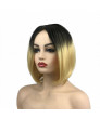 Short Straight Dark Hair Root Golden Bob Synthetic Hair Wig