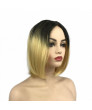 Short Straight Dark Hair Root Golden Bob Synthetic Hair Wig