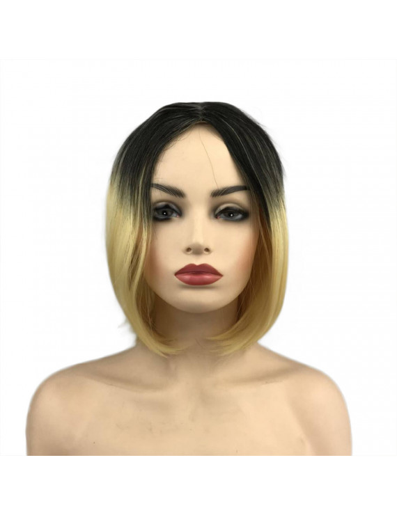 Short Straight Dark Hair Root Golden Bob Synthetic Hair Wig