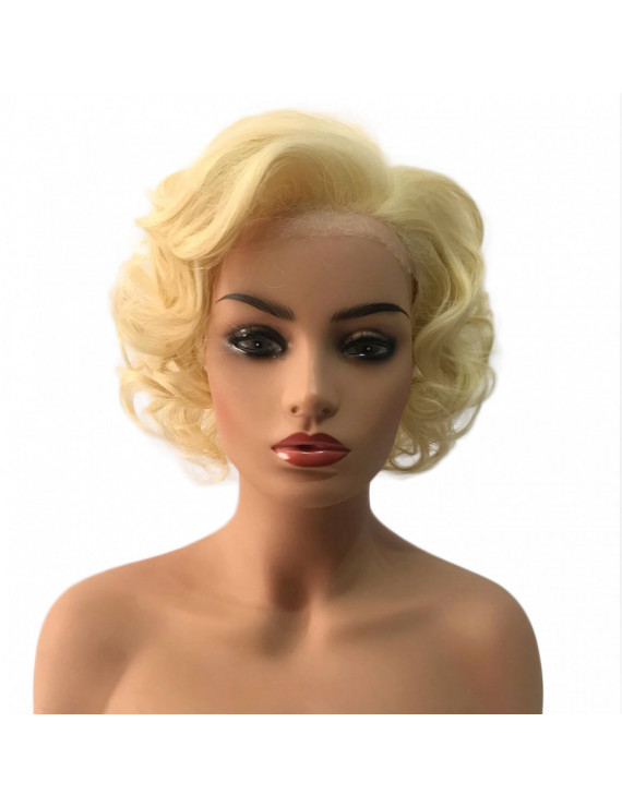 Yellow Short Curly Synthetic Hair Lace Front Wig for Women