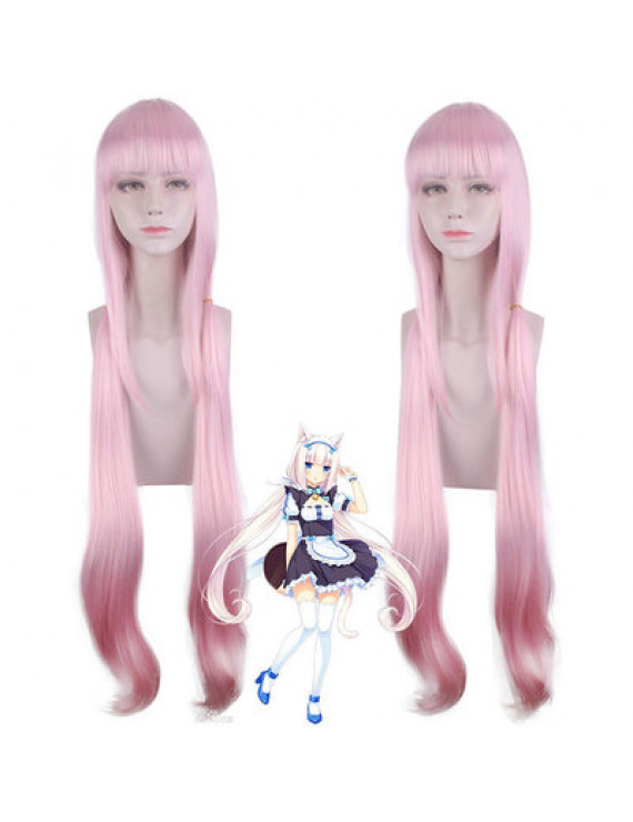 Game Cosplay Wig for Vanilla NEKOPARA NEKO WORKs Powder Silver 110 cm Wig