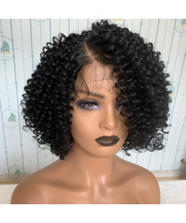Black Short Afro Curly Synthetic Hair Lace Front Wig