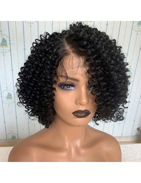 Black Short Afro Curly Synthetic Hair Lace Front Wig